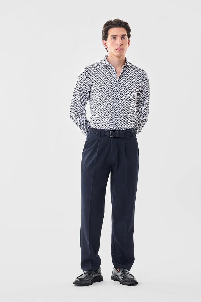 Snitch White Geometric Slim Fit Crushed Shirt for Men | Best Price UAE
