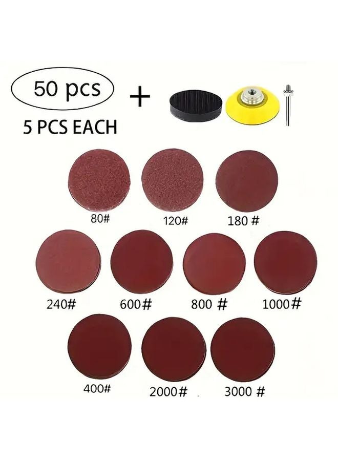 50pcs 2 Inches Drill Sander With Back Plate 1 4 Shank Sanding Discs Pad Kit 80 Grits - Image 1