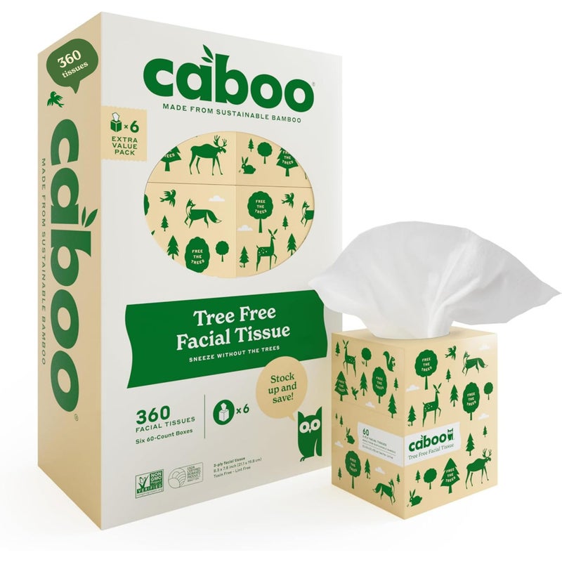 Caboo Tree Free Facial Tissue Paper Tissue Box with 60 Sheets Per Cube Total of 6 Cubes 360 Total Tissues - Image 3