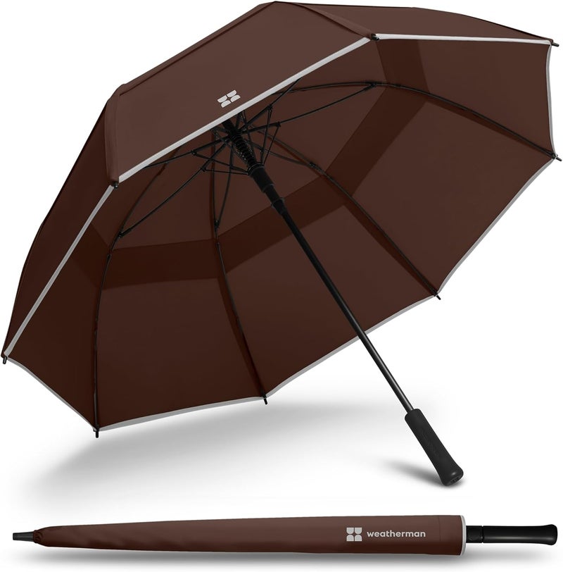 Weatherman Umbrella - Stick Umbrella - Windproof Umbrella Resists Up to 55 MPH Winds (Shaved Chocolate) - Image 1