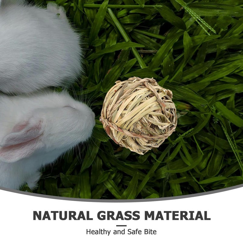 FRCOLOR 4pcs Hand-Woven Chew Grass Balls for Small Pets – Natural Hay, Corn Husk, Reed, and Sisal Rope – Teeth Grinding for Rabbits, Guinea Pigs, Hamsters, Chinchillas, and Birds - Image 3