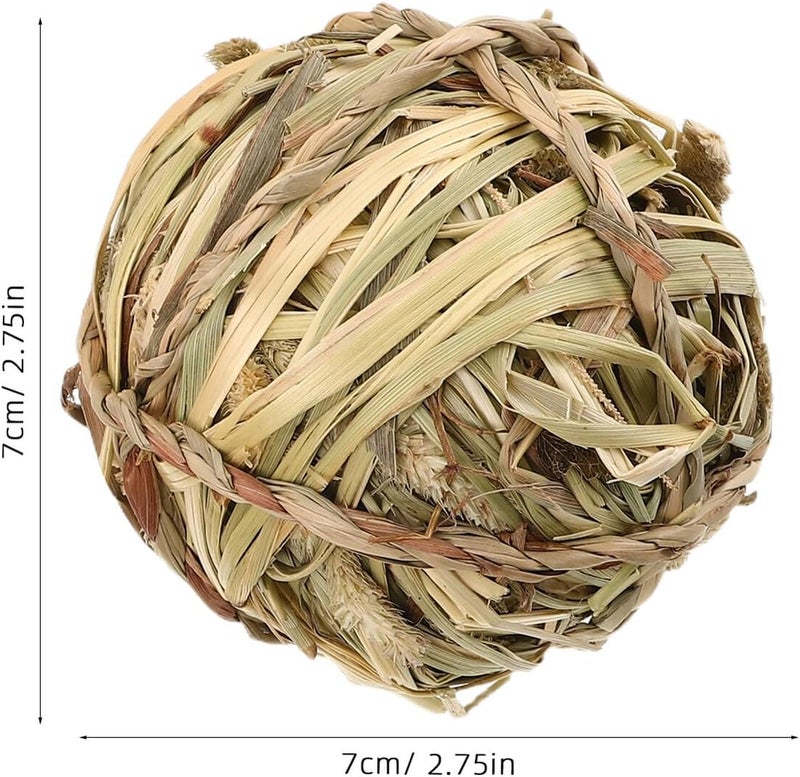 FRCOLOR 4pcs Hand-Woven Chew Grass Balls for Small Pets – Natural Hay, Corn Husk, Reed, and Sisal Rope – Teeth Grinding for Rabbits, Guinea Pigs, Hamsters, Chinchillas, and Birds - Image 2
