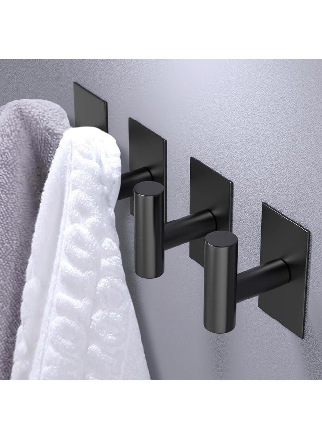 DUNISO 4Pcs Adhesive Towel Hooks,Stainless Steel Wall Hooks,Heavy Duty Wall Hooks for Hanging Coat，Waterproof Oilproof Rustproof，for Bathroom Bedroom Kitchen Hotel,Black  - Image 1