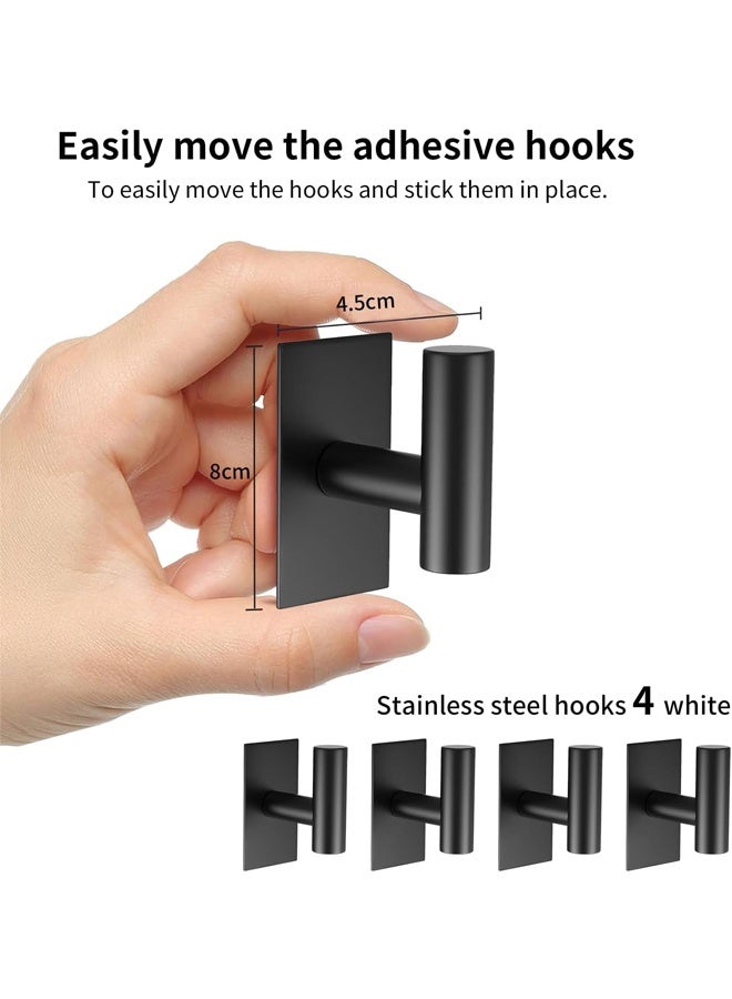 DUNISO 4Pcs Adhesive Towel Hooks,Stainless Steel Wall Hooks,Heavy Duty Wall Hooks for Hanging Coat，Waterproof Oilproof Rustproof，for Bathroom Bedroom Kitchen Hotel,Black  - Image 2