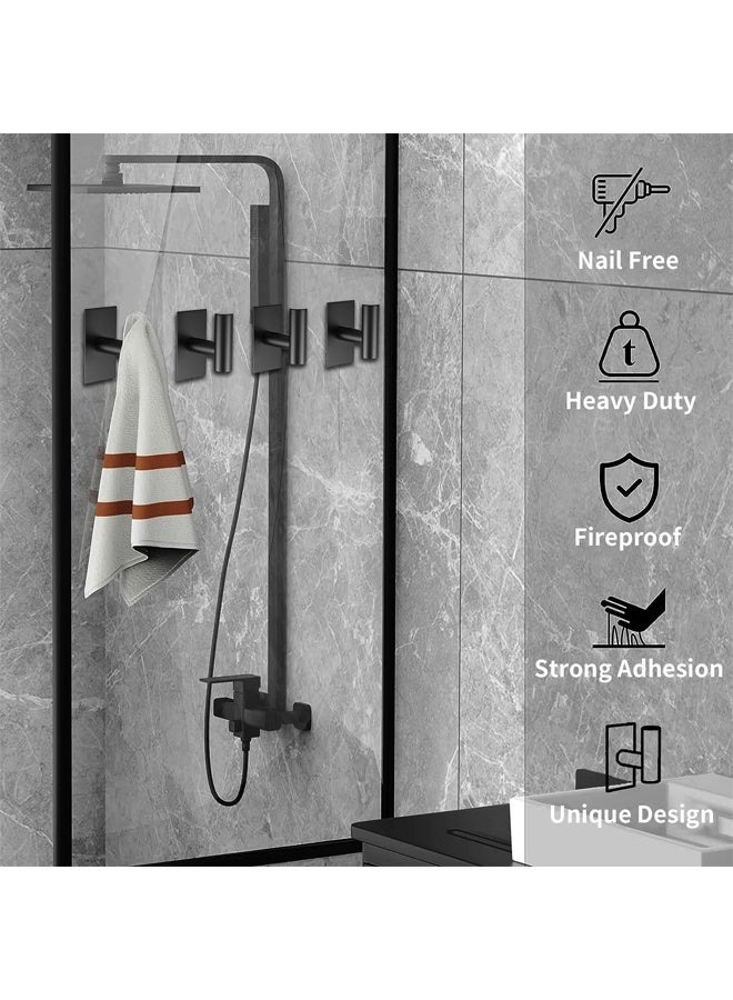 DUNISO 4Pcs Adhesive Towel Hooks,Stainless Steel Wall Hooks,Heavy Duty Wall Hooks for Hanging Coat，Waterproof Oilproof Rustproof，for Bathroom Bedroom Kitchen Hotel,Black  - Image 4