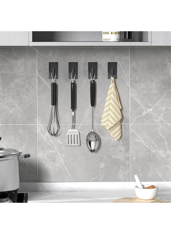 DUNISO 4Pcs Adhesive Towel Hooks,Stainless Steel Wall Hooks,Heavy Duty Wall Hooks for Hanging Coat，Waterproof Oilproof Rustproof，for Bathroom Bedroom Kitchen Hotel,Black  - Image 5