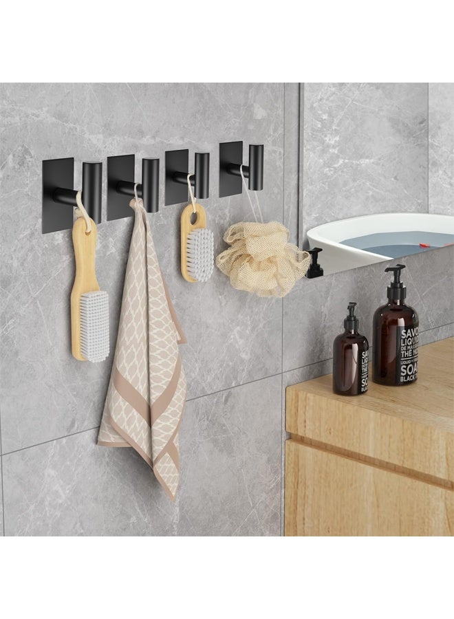 DUNISO 4Pcs Adhesive Towel Hooks,Stainless Steel Wall Hooks,Heavy Duty Wall Hooks for Hanging Coat，Waterproof Oilproof Rustproof，for Bathroom Bedroom Kitchen Hotel,Black  - Image 3