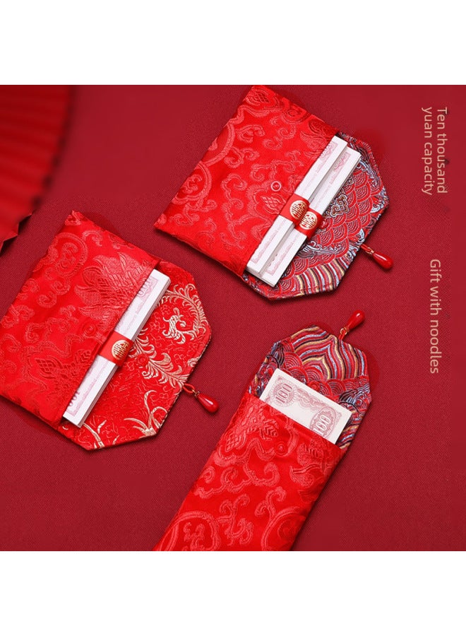 Prosperity Brocade Fabric Ten Thousand Yuan Red Envelope Bag Engagement Bride Price Wedding Tea Ten Thousand Yuan Change Red Envelope Wedding Flannel Red Envelope - Image 2