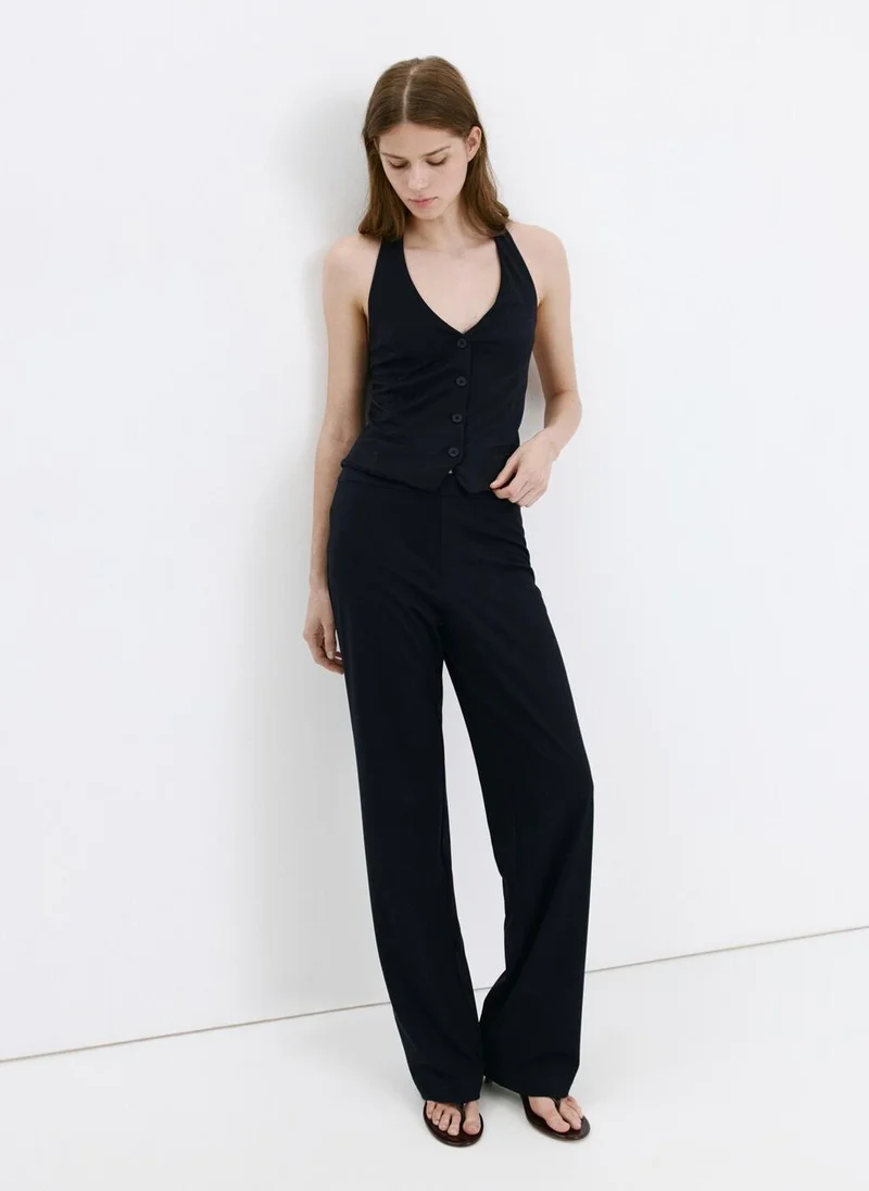 Mango 56-NAVY Straight Mid-Rise Trousers for Women | Best Price UAE