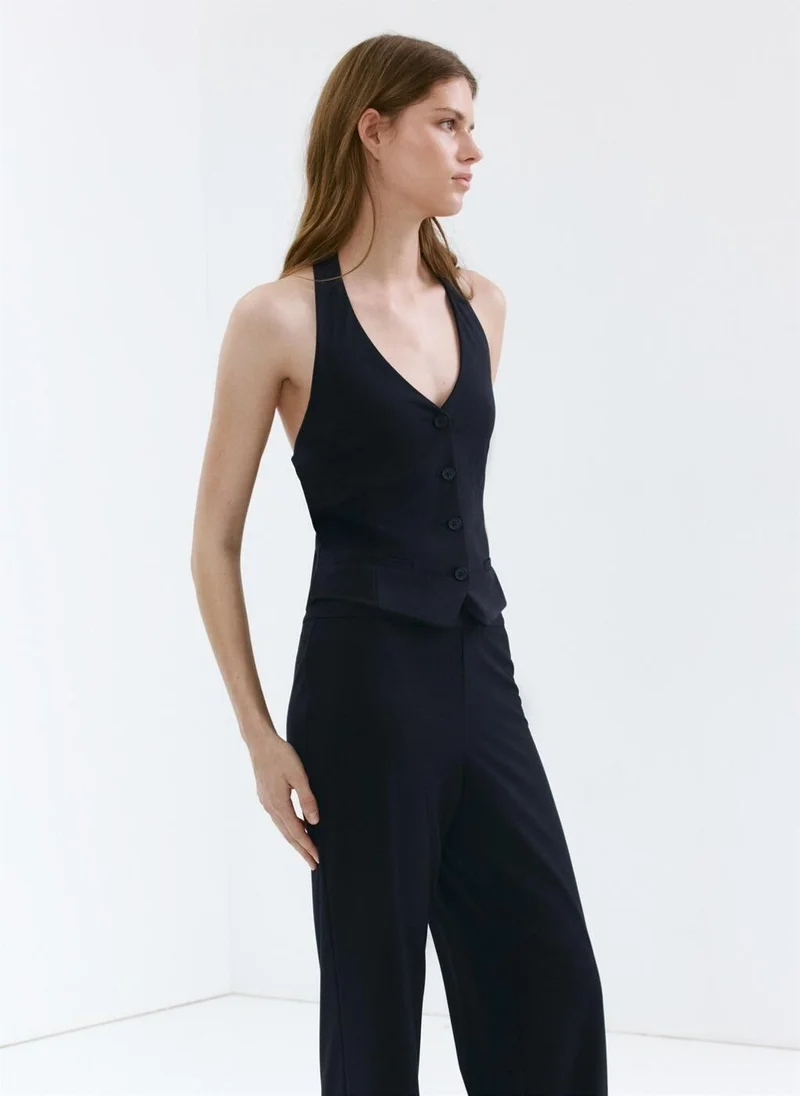 Mango 56-NAVY Straight Mid-Rise Trousers for Women | Best Price UAE