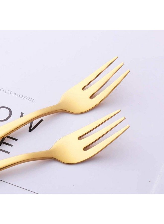 Comicfs طقم شوك صغيرة للمقبلات عدد 12 بطول 5.2 بوصة شوك حلوى من الفولاذ المقاوم للصدأ ذهبية 3 أسنان شوك كوكتيل محمولة للسلطة والفواكه للحفلات والسفر (12 شوكة ذهبية) - Image 3
