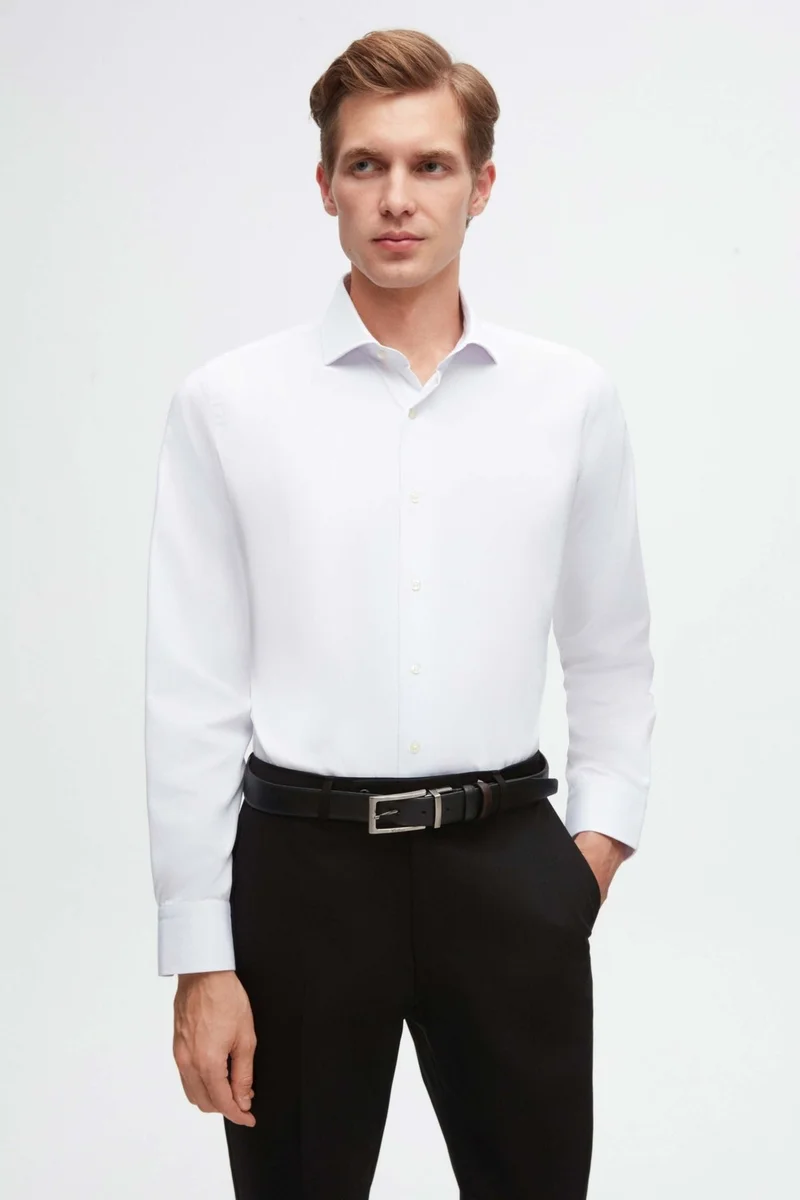 دي أس دامات Ds Damat Slim Fit White Dobby Shirt