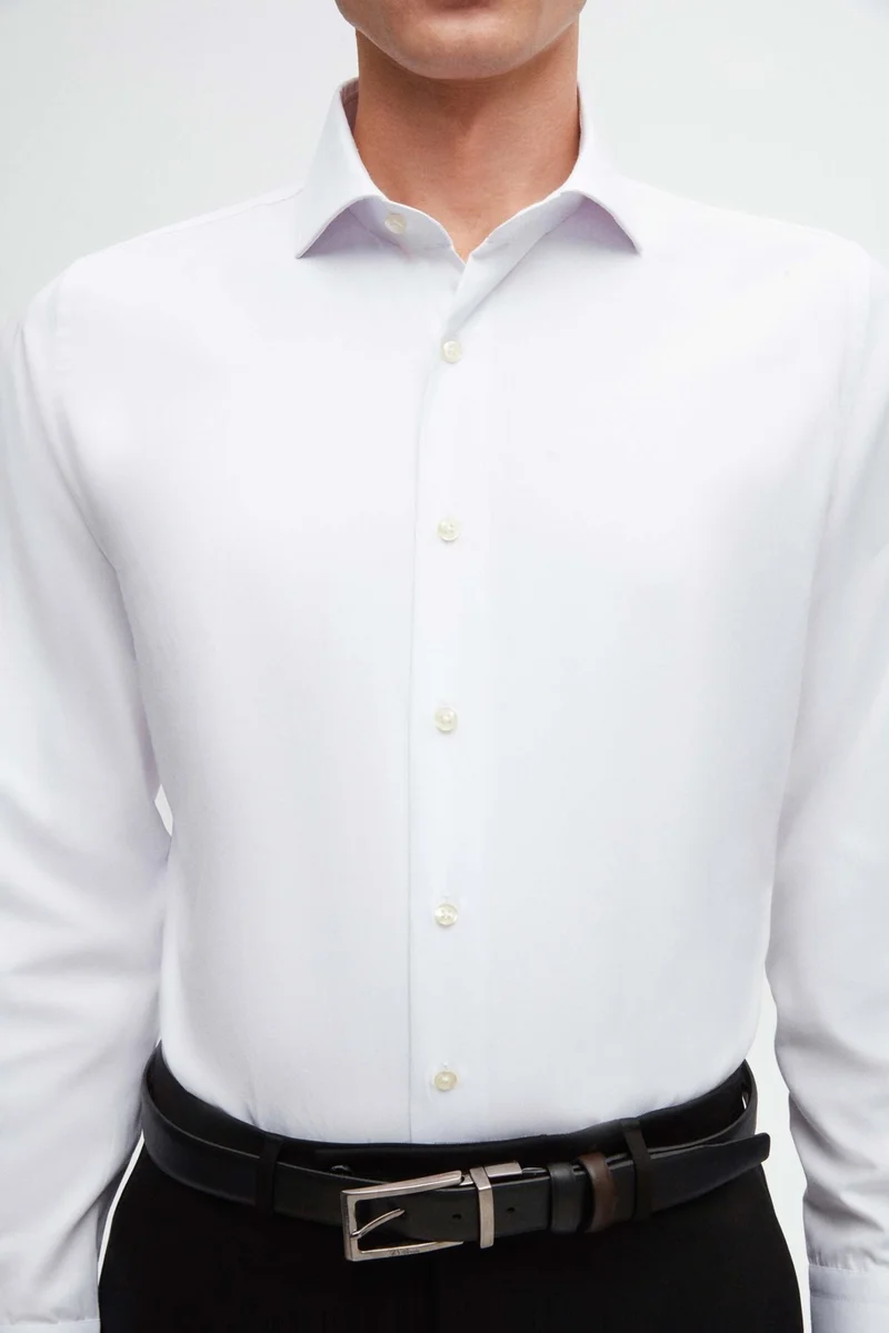دي أس دامات Ds Damat Slim Fit White Dobby Shirt