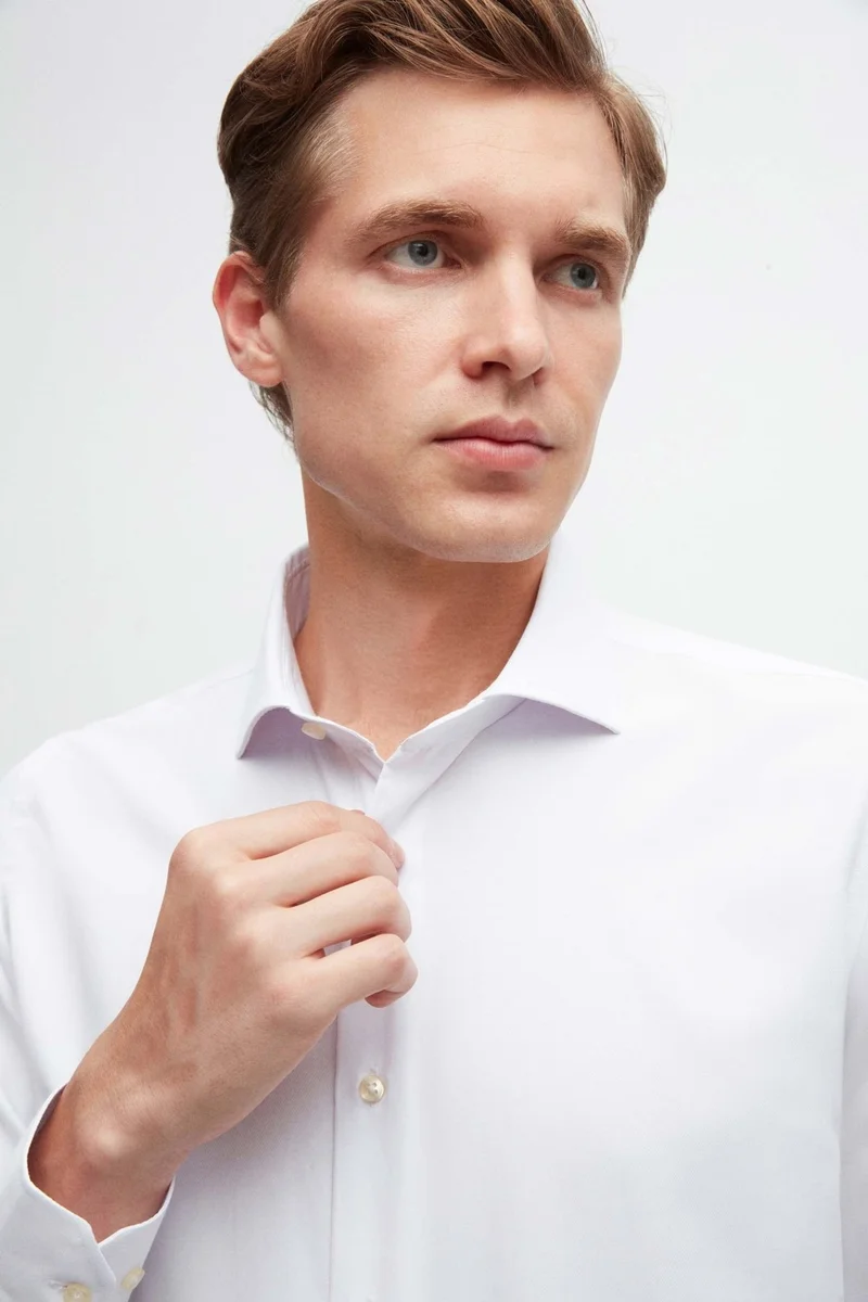 دي أس دامات Ds Damat Slim Fit White Dobby Shirt