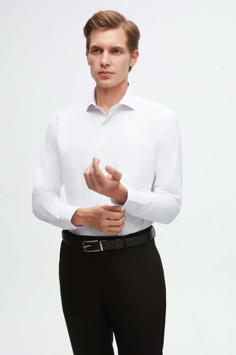 دي أس دامات Ds Damat Slim Fit White Dobby Shirt