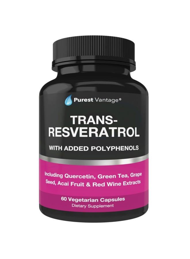 Purest vantage Resveratrol Supplement - Potent 1400mg Formula with Trans Resveratrol, Quercetin, Grape Seed, Green Tea, Acai and Red Wine Extract - 60 Veggie Capsules - Image 1