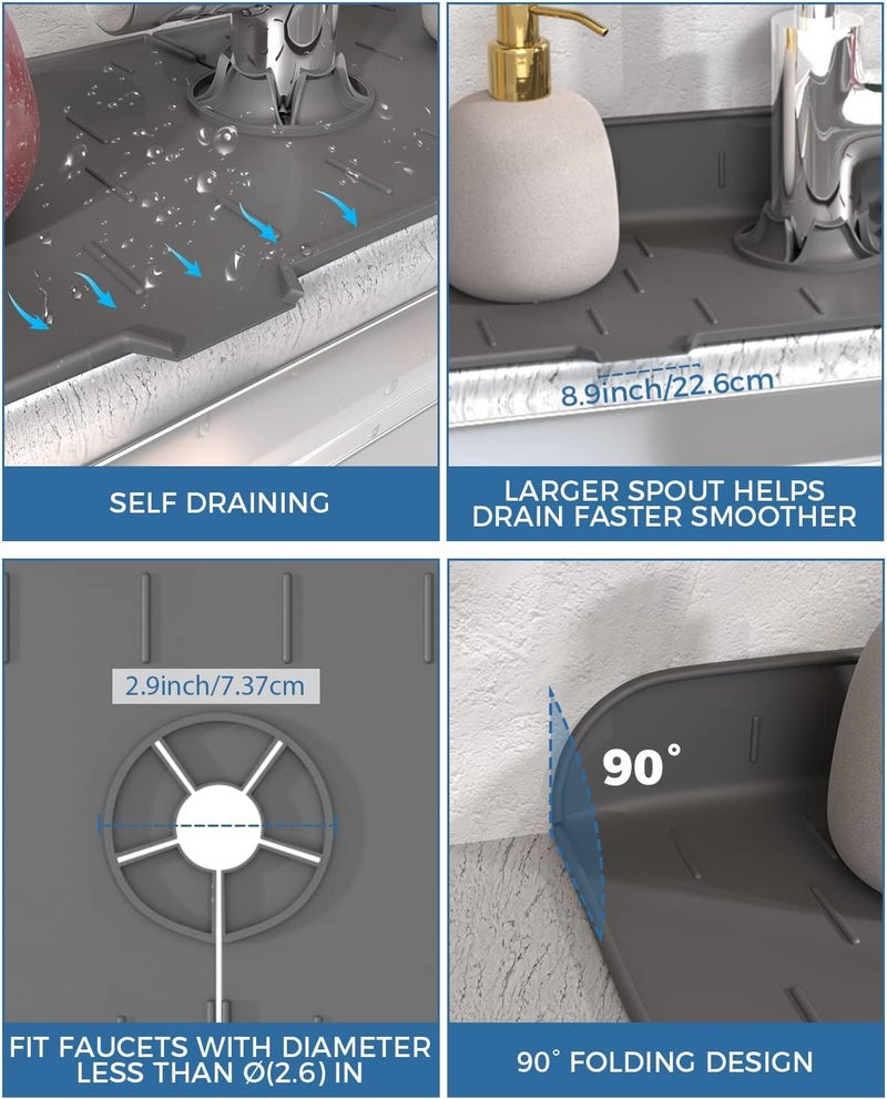 HARI Silicone Faucet Mat for Kitchen, Sink Splash Guard, Sink Draining Pad Behind Faucet, Kitchen Sink Accessories, Faucet Absorbent Mat, Bathroom Faucet Water Catcher Mat(18" x 5.6") (Grey) - Image 4