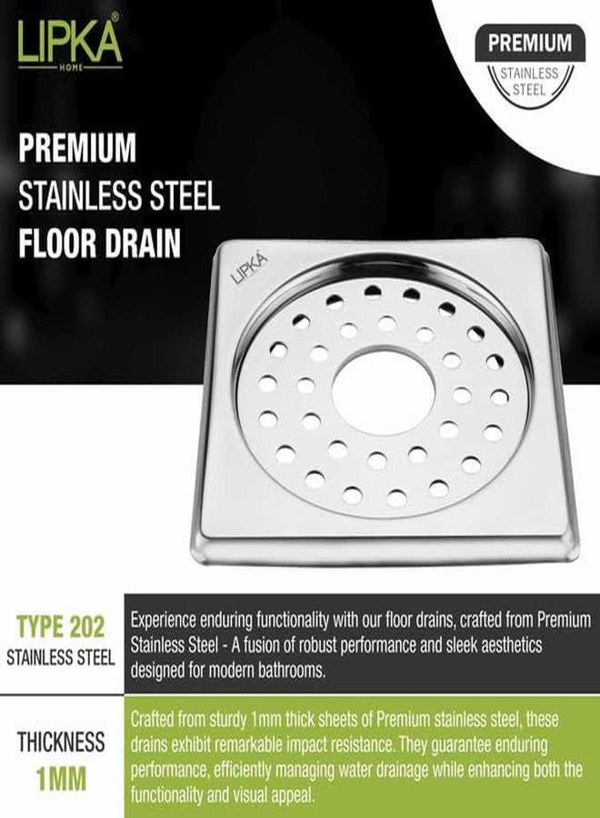 LIPKA 5 x 5 Inches Eon Square Plain Jali Floor Drain with Hole | Premium Stainless Steel | Floor Drain for Bathroom with Hole | Silver - Image 3
