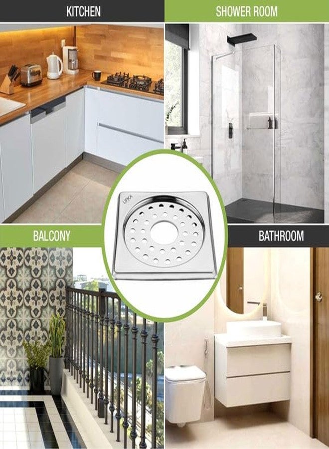 LIPKA 5 x 5 Inches Eon Square Plain Jali Floor Drain with Hole | Premium Stainless Steel | Floor Drain for Bathroom with Hole | Silver - Image 5