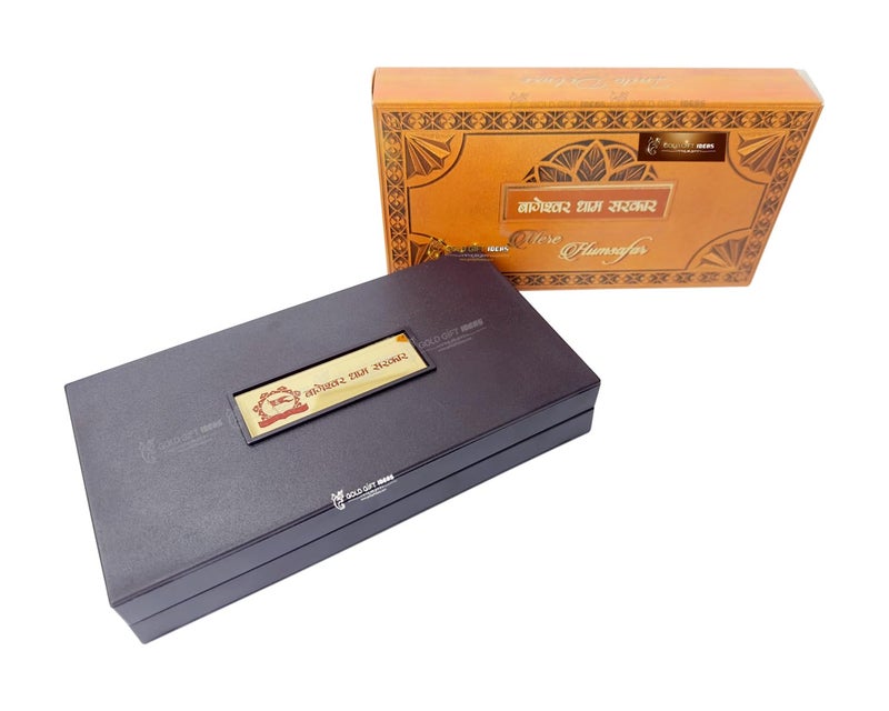 GoldGiftIdeas إطارات صور هانومانجي المطلية بالذهب عيار 24 مع صندوق تشاران بادوكا هدية عودة من باغيشوار دهام هدية رام باكات هانومان الخشبية - Image 5