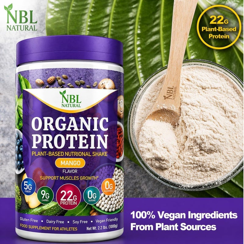 NBL Natural Plant Based Organic Protein Powder, Vegan, Non-Dairy, Gluten Free, Lactose Free, No Sugar Added, Mango, 2.2 lb, 25 Servings - Image 5