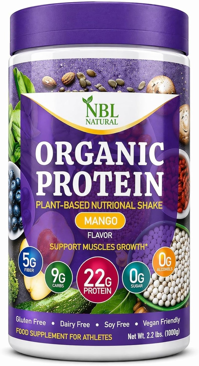 NBL Natural Plant Based Organic Protein Powder, Vegan, Non-Dairy, Gluten Free, Lactose Free, No Sugar Added, Mango, 2.2 lb, 25 Servings - Image 1