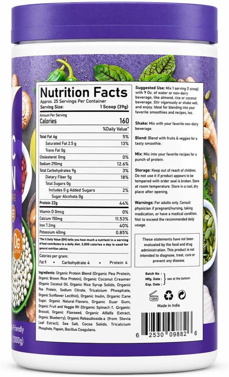 NBL Natural Plant Based Organic Protein Powder, Vegan, Non-Dairy, Gluten Free, Lactose Free, No Sugar Added, Mango, 2.2 lb, 25 Servings - Image 2