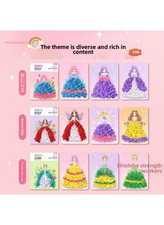 Generic Children's Hand-painted Princess Poke Poke Le Dress-up Sticker Girl's Handmade Toy Dreamy Age-old Sticker-Color:Fantasy Princess [3 Poke Books + Colored Cloth Bag + 1 Stamp Pen] - The Complete Set Comes With A Beautiful Gift Box [gift And Storage]  - Image 3