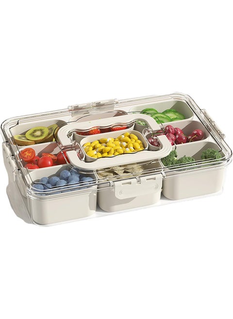 Divided Serving Tray with Lid and Handle - 9 Compartment Snack Box Container Portable Storage Organizer Container for Fruit, Candy, Veggie, Nuts, Spices& Snacks, Perfect for Party, Travel& Picnic