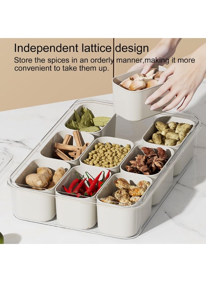 Divided Serving Tray with Lid and Handle - 9 Compartment Snack Box Container Portable Storage Organizer Container for Fruit, Candy, Veggie, Nuts, Spices& Snacks, Perfect for Party, Travel& Picnic