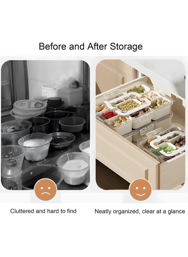 Divided Serving Tray with Lid and Handle - 9 Compartment Snack Box Container Portable Storage Organizer Container for Fruit, Candy, Veggie, Nuts, Spices& Snacks, Perfect for Party, Travel& Picnic