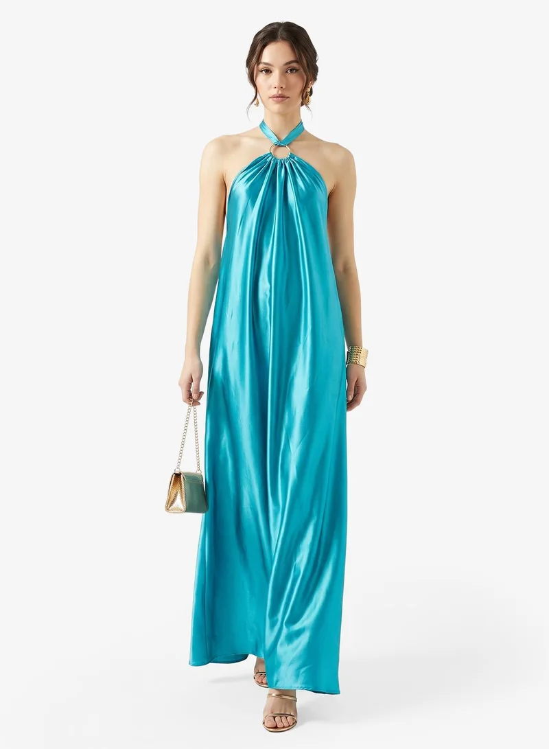 Ginger Halter Neck Metallic Plisse Dress