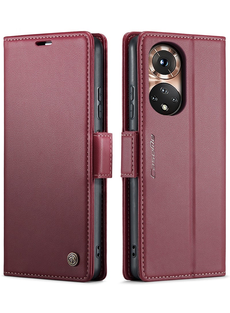 CaseMe Phone Case Luxury PU Leather Design Anti Fingerprint 023 Flip Cover Card Slot Holder Cover For Honor 50  (Red) - Image 1