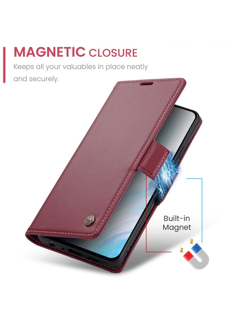 CaseMe Phone Case Luxury PU Leather Design Anti Fingerprint 023 Flip Cover Card Slot Holder Cover For Honor 50  (Red) - Image 2