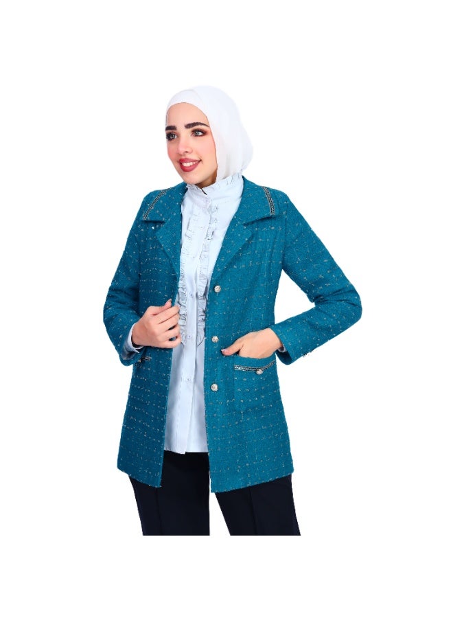 سموكي إيجيبت جاكيت نسائي من ماركة سموكي إيجيبت، مصنوع من قماش البوكليه-فيروزي - Image 1