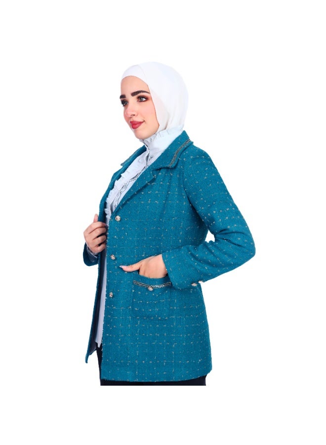 سموكي إيجيبت جاكيت نسائي من ماركة سموكي إيجيبت، مصنوع من قماش البوكليه-فيروزي - Image 2