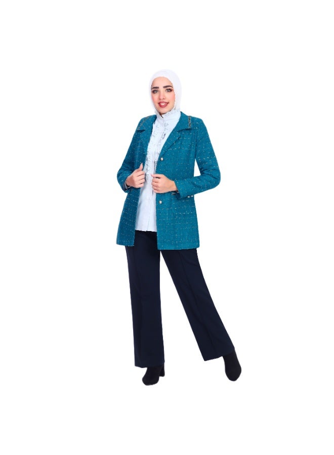 سموكي إيجيبت جاكيت نسائي من ماركة سموكي إيجيبت، مصنوع من قماش البوكليه-فيروزي - Image 3