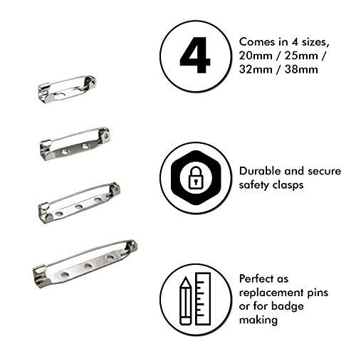 Millennial Essentials Bar Pins Brooch Clasp Pin Backs Safety Pin 120 Pieces Silver for Name Tags, Badges (4 Sizes 20mm 25mm 32mm 38mm) - Image 2
