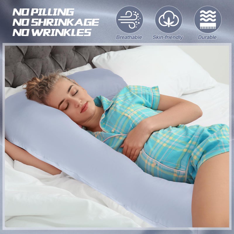 Windkream Windkream Silky Satin Pregnancy Pillow Cover, Only Pillowcase, L Shaped Snuggle Maternity Body Pillowcase for Cooling Skin Hair Full Body Pillow Cover with Hidden Zip for Side Sleeper  - Image 3