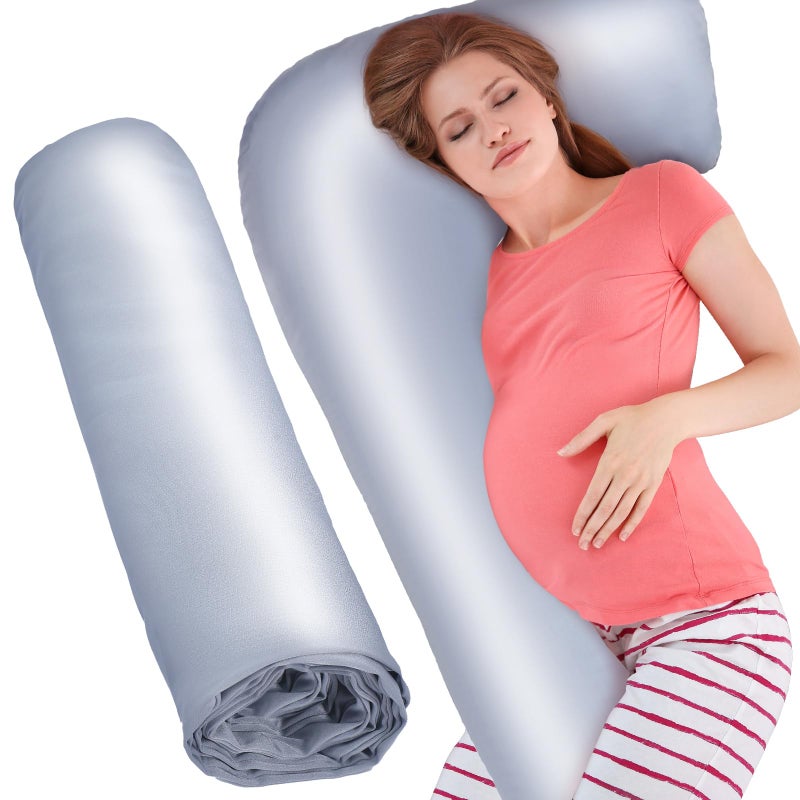 Windkream Windkream Silky Satin Pregnancy Pillow Cover, Only Pillowcase, L Shaped Snuggle Maternity Body Pillowcase for Cooling Skin Hair Full Body Pillow Cover with Hidden Zip for Side Sleeper  - Image 1