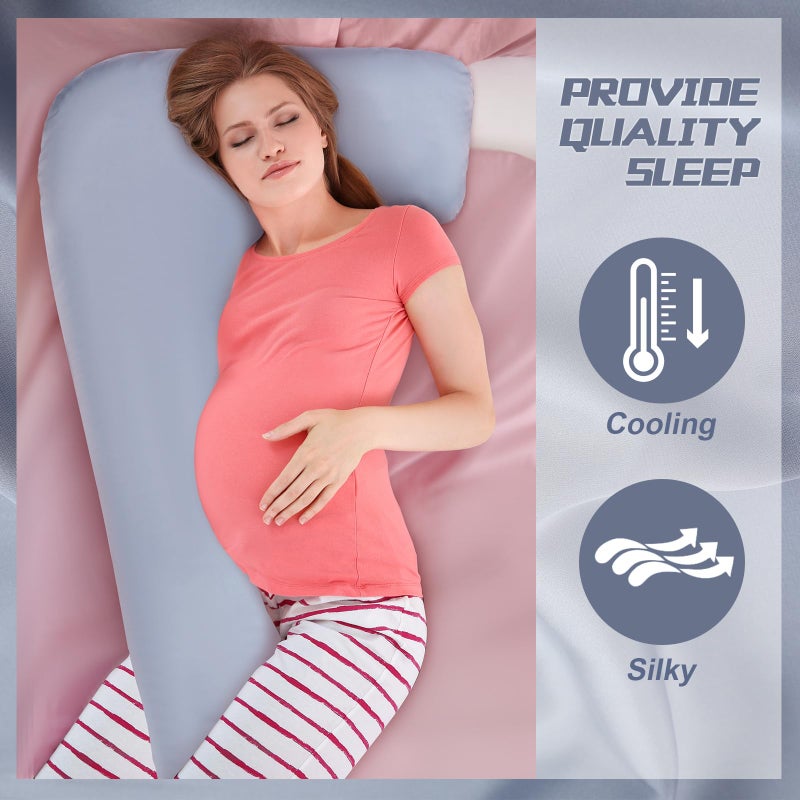 Windkream Windkream Silky Satin Pregnancy Pillow Cover, Only Pillowcase, L Shaped Snuggle Maternity Body Pillowcase for Cooling Skin Hair Full Body Pillow Cover with Hidden Zip for Side Sleeper  - Image 5