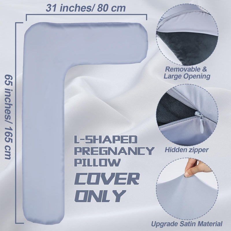 Windkream Windkream Silky Satin Pregnancy Pillow Cover, Only Pillowcase, L Shaped Snuggle Maternity Body Pillowcase for Cooling Skin Hair Full Body Pillow Cover with Hidden Zip for Side Sleeper  - Image 2