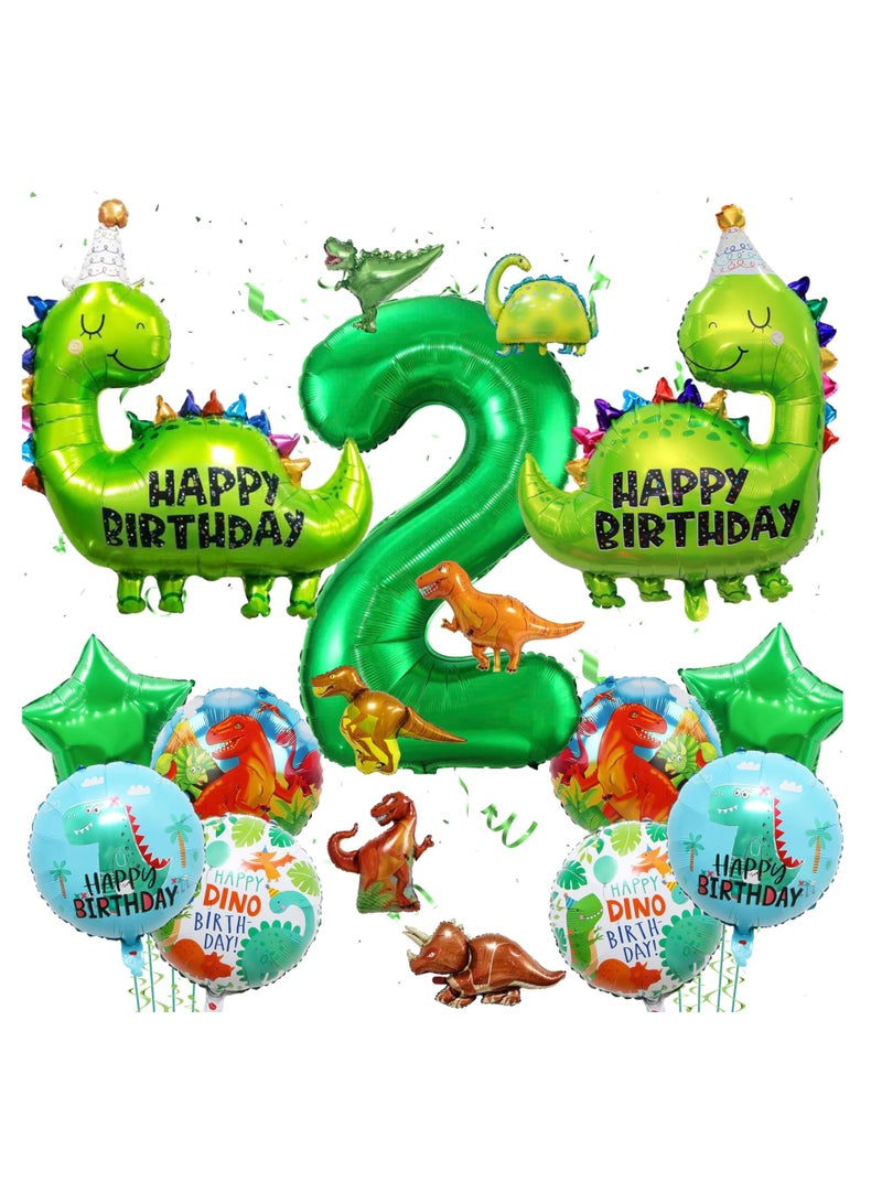 KASTWAVE Dinosaur Birthday Party Supplies for 2 Year Old Boys Complete Dino Theme Set with Number 2 Balloon DinosaurShaped and Round Foil Balloons - Image 2