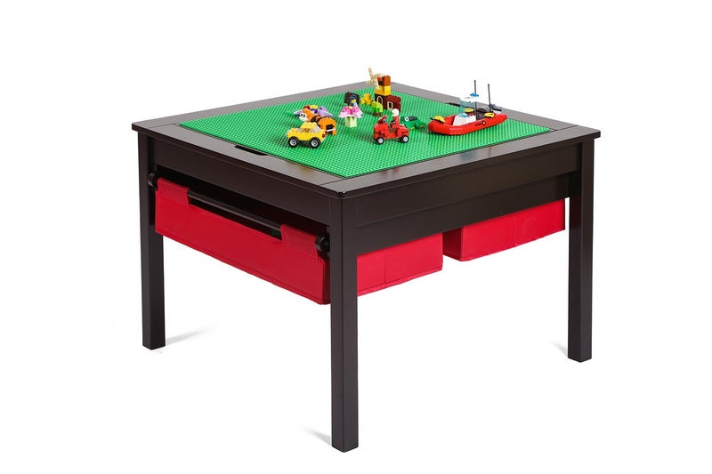 UTEX 2 in 1 Kids Construction Play Table with Storage Drawers and Built in Plate Espresso