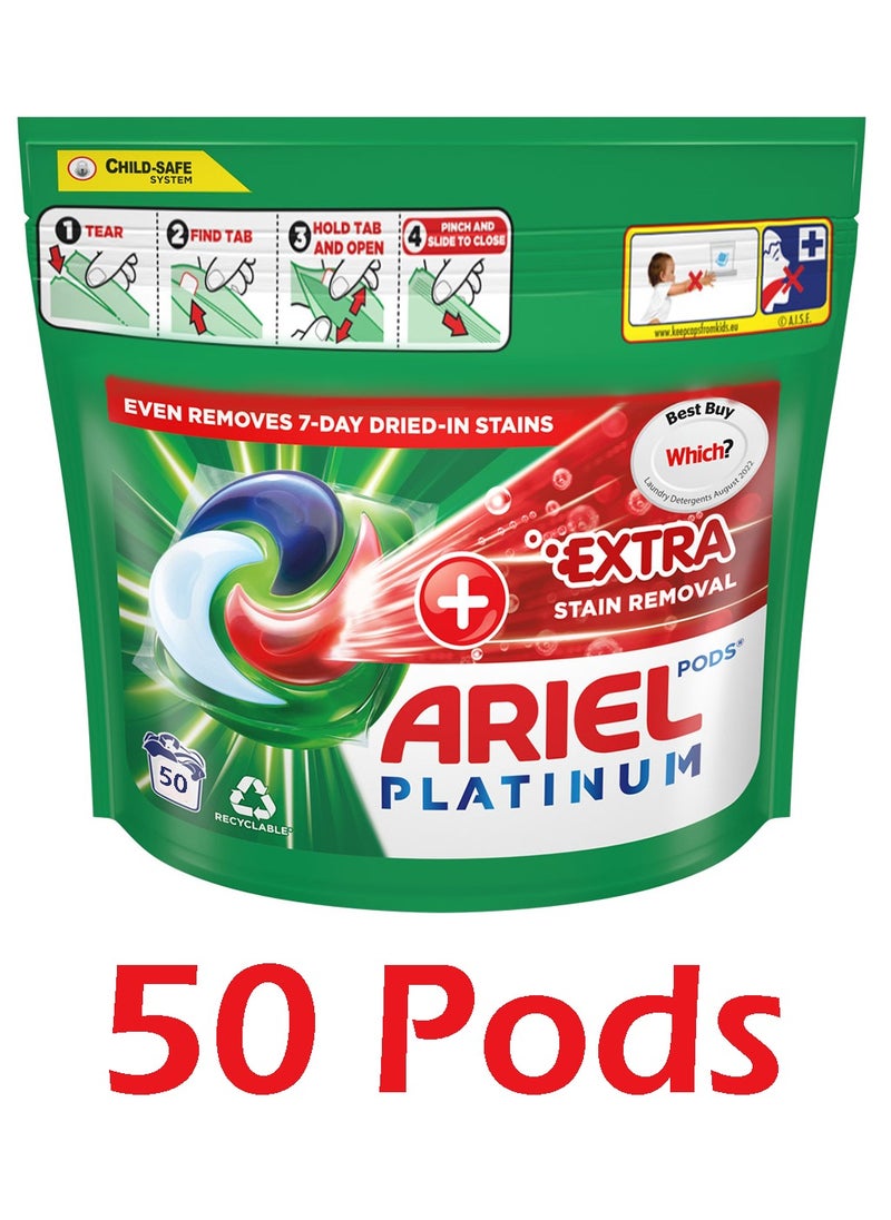 Ariel - 50-Pieces Platinum All-in-one Extra Stain Removal Pods /Tablets For Top and Front Load automatic machines With Child Lock System - Image 1