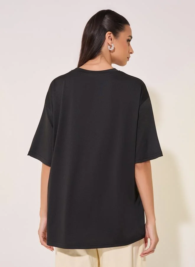 تايك تو Slogan Print Round Neck Oversized T-Shirt