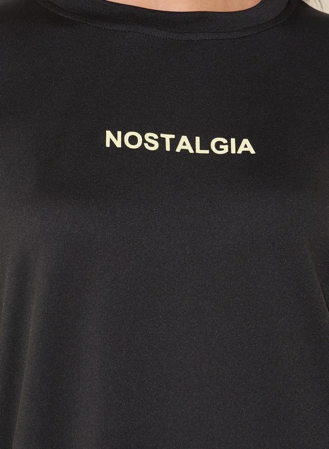 تايك تو Slogan Print Round Neck Oversized T-Shirt