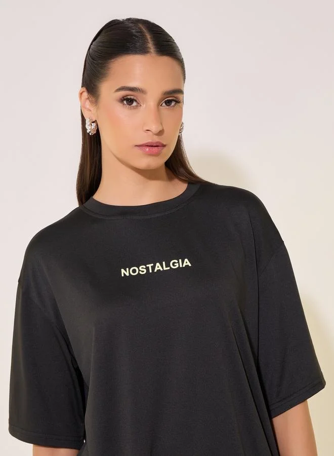 تايك تو Slogan Print Round Neck Oversized T-Shirt