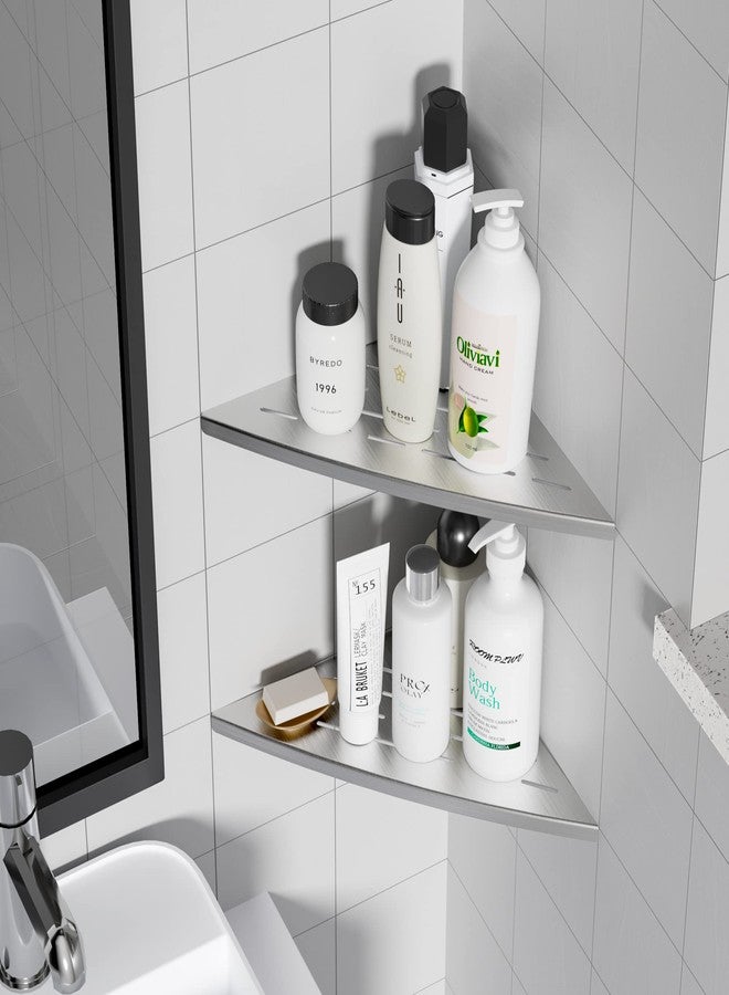 Qeke Corner Shower Shelf Brushed Nickel, 304 Stainless Steel 11.5” Recessed Corner Shelf Bathroom for Tiled Wall, Floating Shower Shelves Shampoo Holder, No Drilling, 2 Pack - Image 2