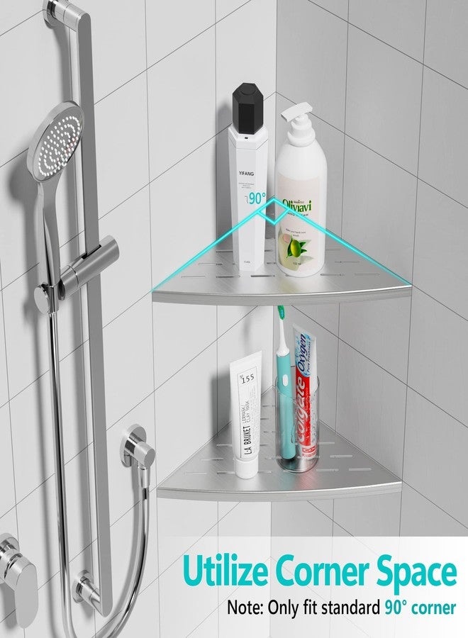 Qeke Corner Shower Shelf Brushed Nickel, 304 Stainless Steel 11.5” Recessed Corner Shelf Bathroom for Tiled Wall, Floating Shower Shelves Shampoo Holder, No Drilling, 2 Pack - Image 5